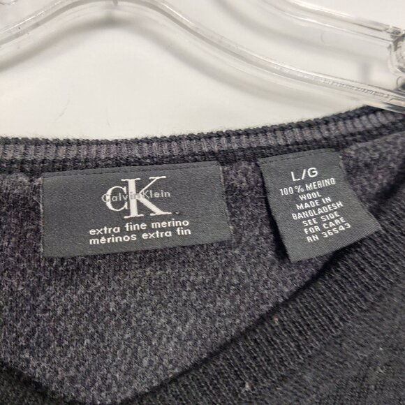 Calvin Klein Men's Sweater Size L Black Merino Wool V Neck Casual Career Outdoor - Picture 2 of 6